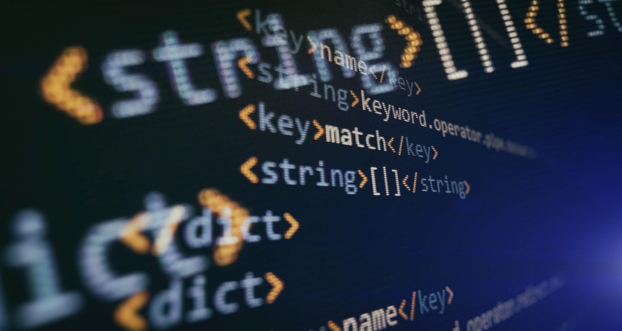 Software developer programming code. Abstract computer script co